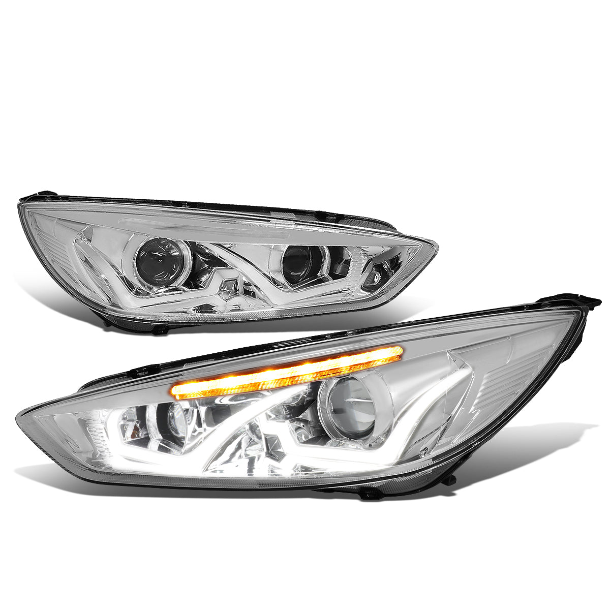 LED DRL Halo Projector Headlights<br>15-17 Ford Focus