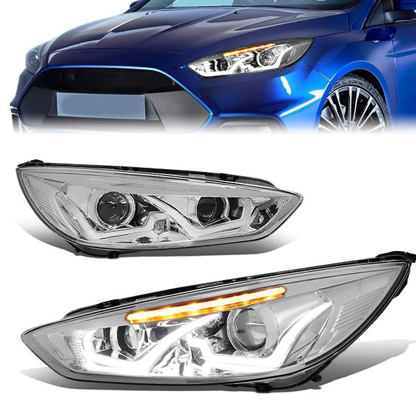 LED DRL Halo Projector Headlights<br>15-17 Ford Focus