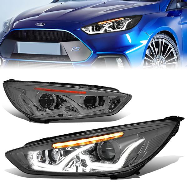 LED DRL Halo Projector Headlights<br>15-17 Ford Focus