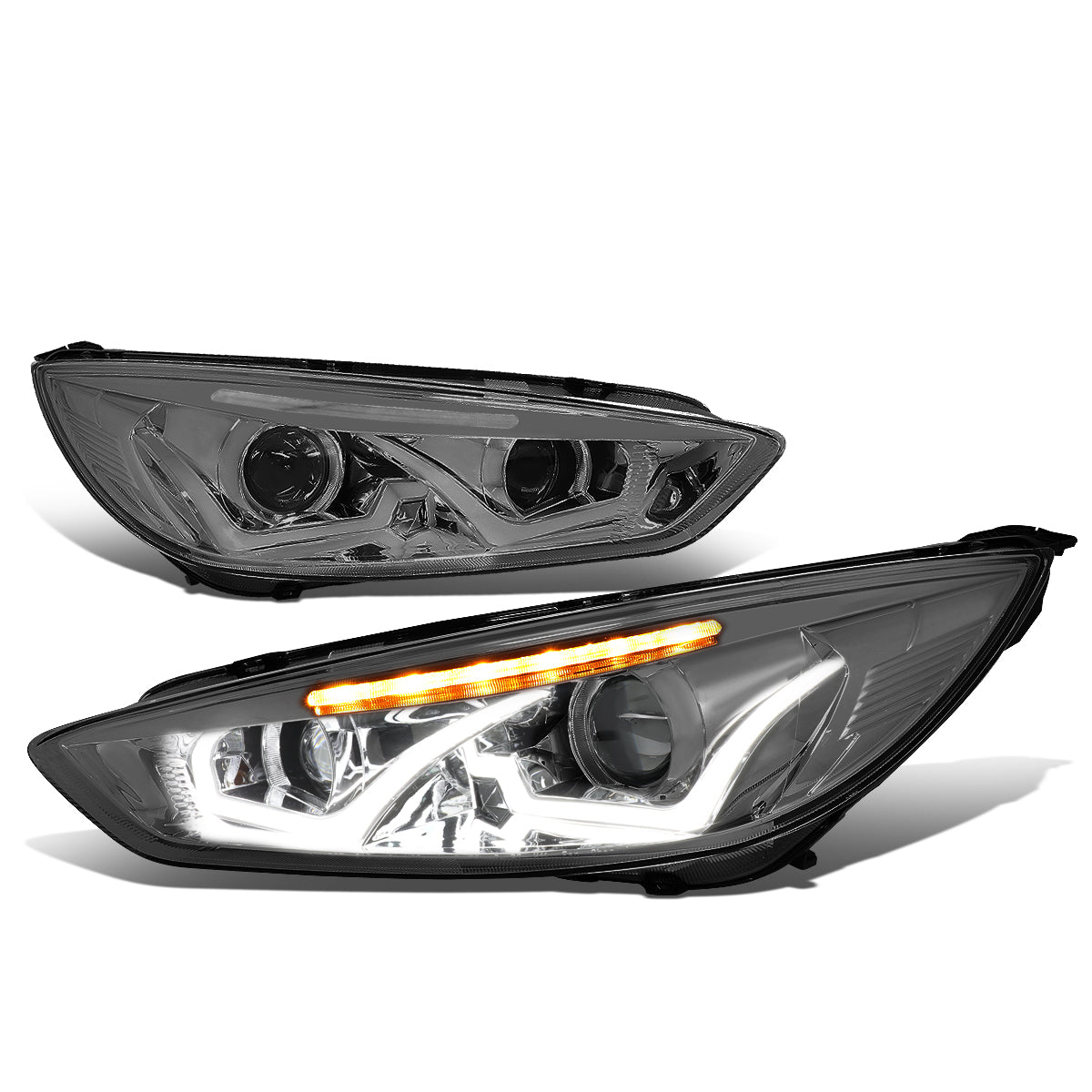 LED DRL Halo Projector Headlights<br>15-17 Ford Focus