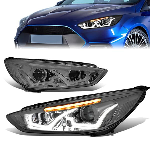 LED DRL Halo Projector Headlights<br>15-17 Ford Focus