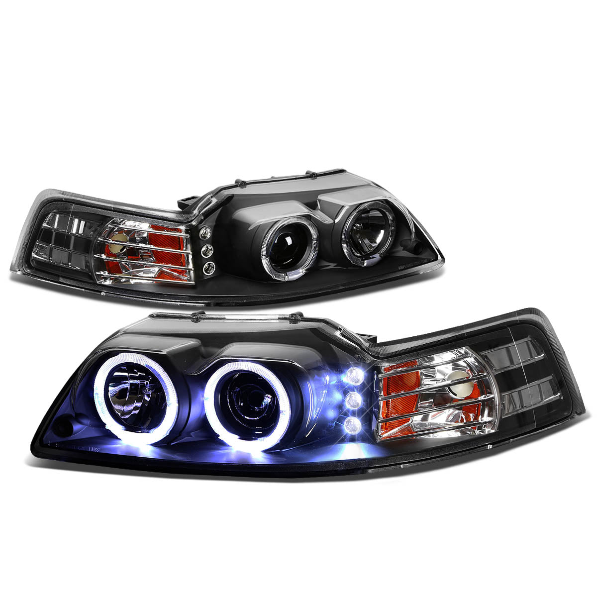 LED DRL Halo Projector Headlights<br>99-04 Ford Mustang