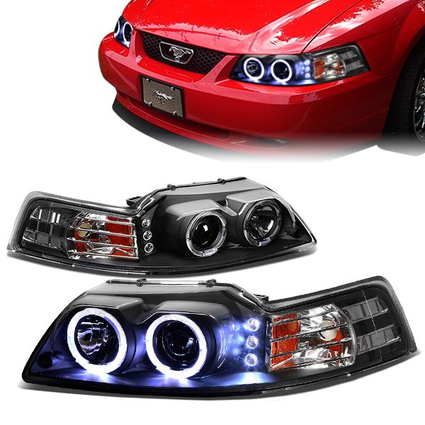 LED DRL Halo Projector Headlights<br>99-04 Ford Mustang