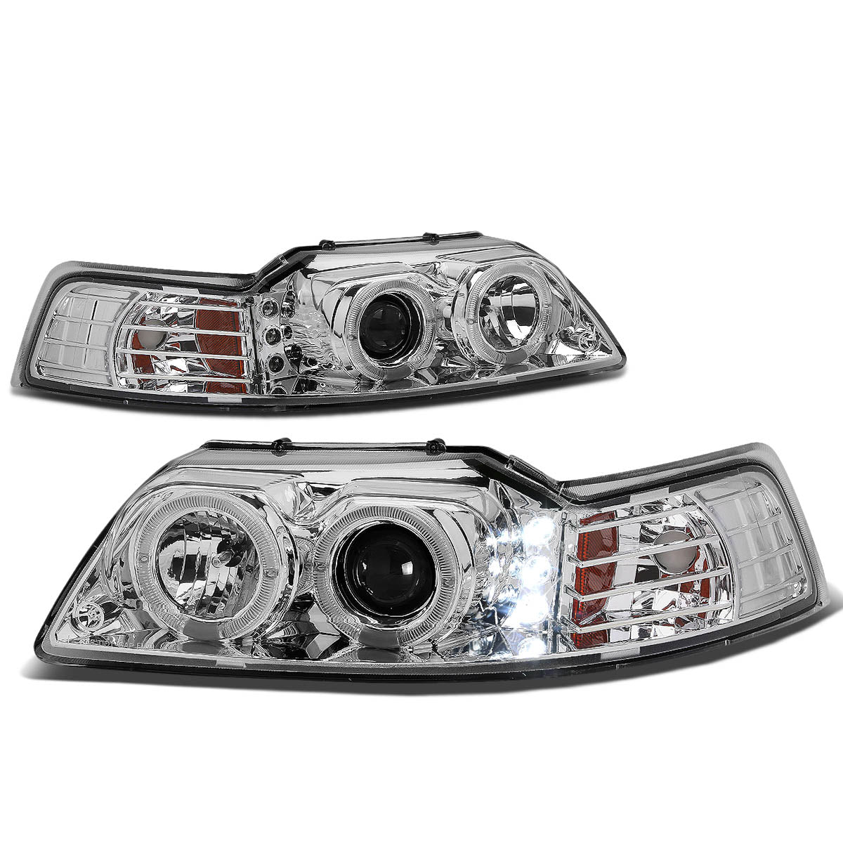 LED DRL Halo Projector Headlights<br>99-04 Ford Mustang