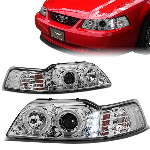 LED DRL Halo Projector Headlights<br>99-04 Ford Mustang