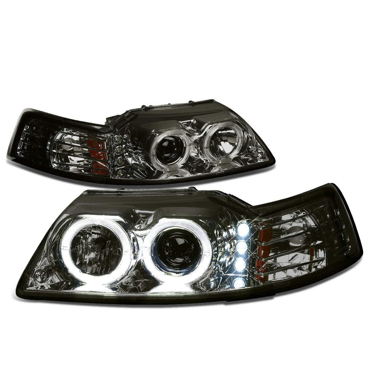 LED DRL Halo Projector Headlights<br>99-04 Ford Mustang