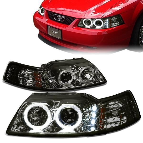 LED DRL Halo Projector Headlights<br>99-04 Ford Mustang