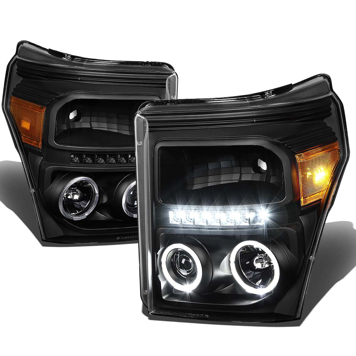 LED DRL Halo Projector Headlights<br>11-15 Ford F-250 F-350 F-450 F-550 Super Duty