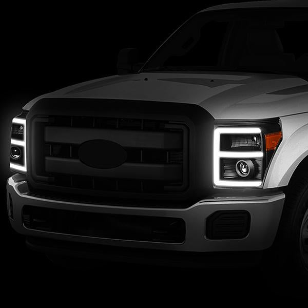 LED DRL Projector Headlights<br>11-16 Ford F-250 F-350 F-450 F-550 Super Duty