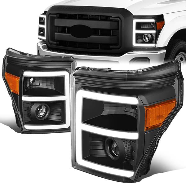 LED DRL Projector Headlights<br>11-16 Ford F-250 F-350 F-450 F-550 Super Duty