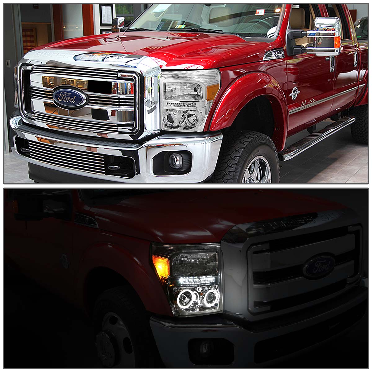 LED DRL Halo Projector Headlights<br>11-15 Ford F-250 F-350 F-450 F-550 Super Duty