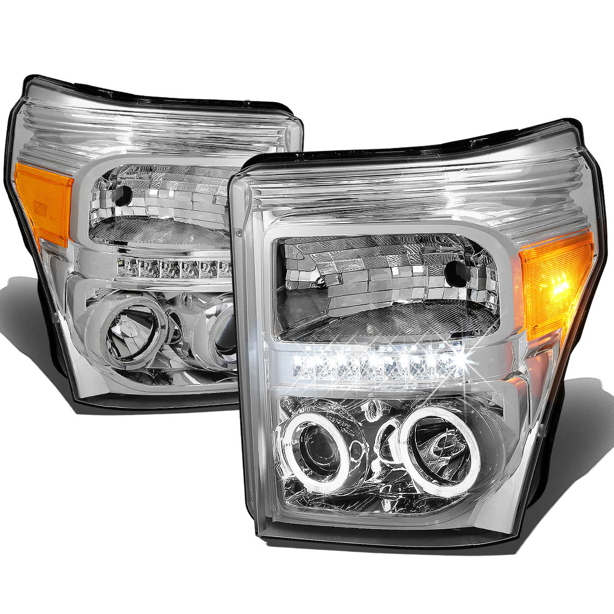 LED DRL Halo Projector Headlights<br>11-15 Ford F-250 F-350 F-450 F-550 Super Duty