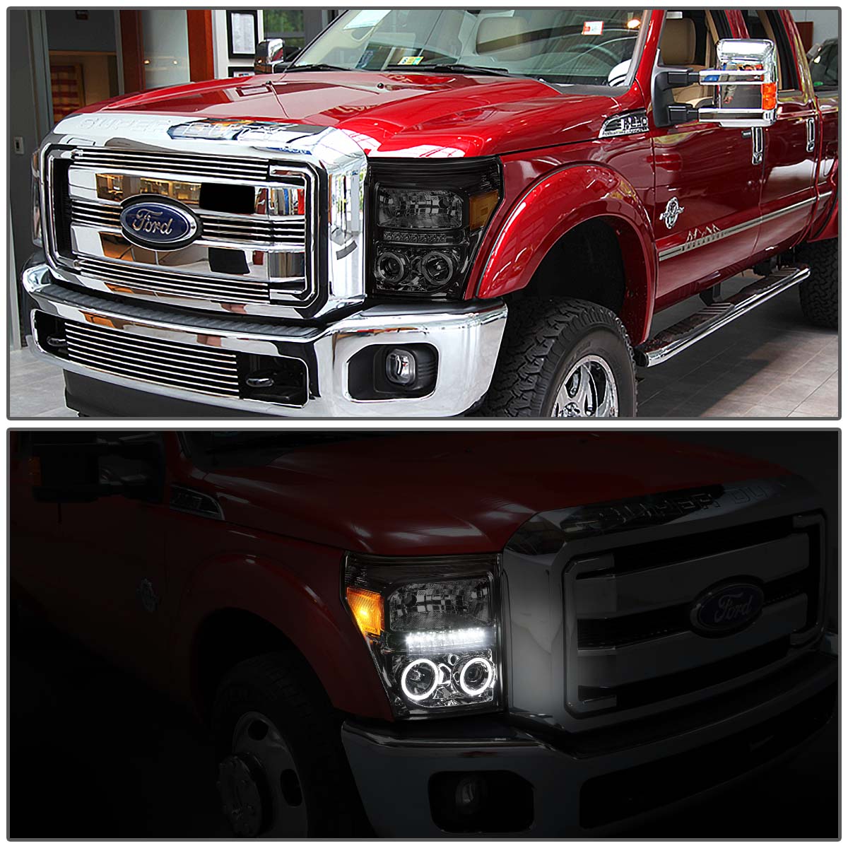 LED DRL Halo Projector Headlights<br>11-15 Ford F-250 F-350 F-450 F-550 Super Duty