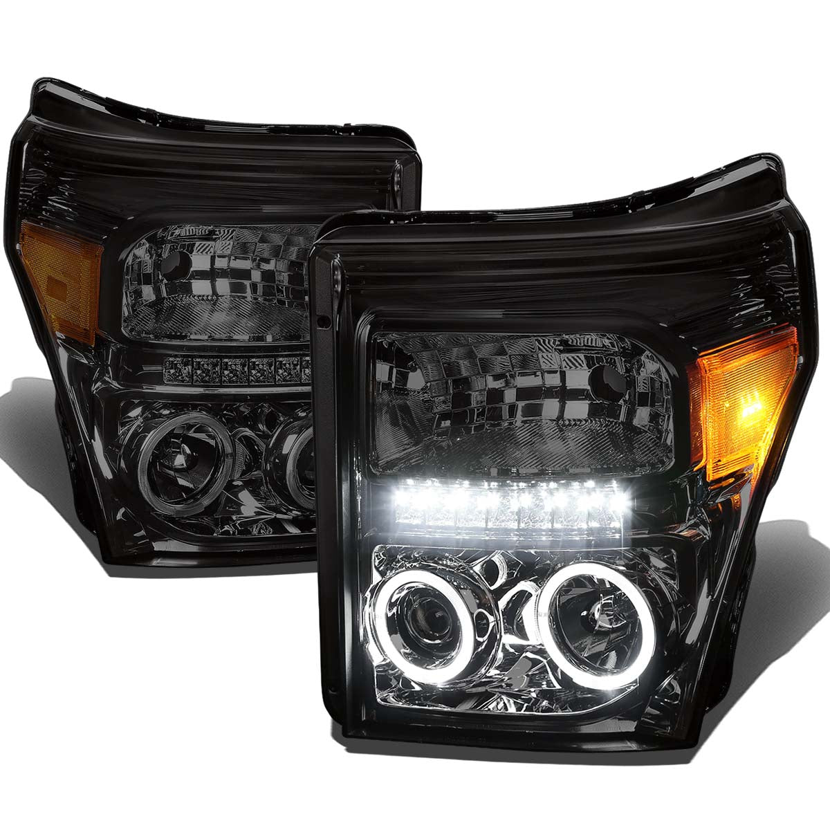 LED DRL Halo Projector Headlights<br>11-15 Ford F-250 F-350 F-450 F-550 Super Duty