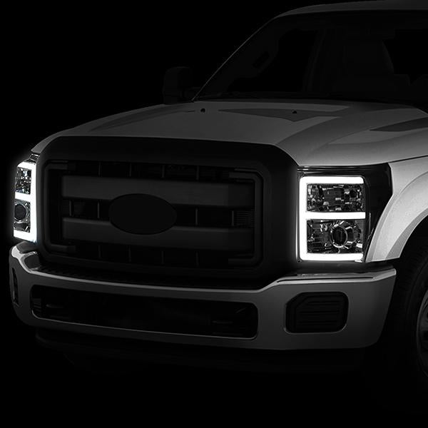 LED DRL Projector Headlights<br>11-16 Ford F-250 F-350 F-450 F-550 Super Duty