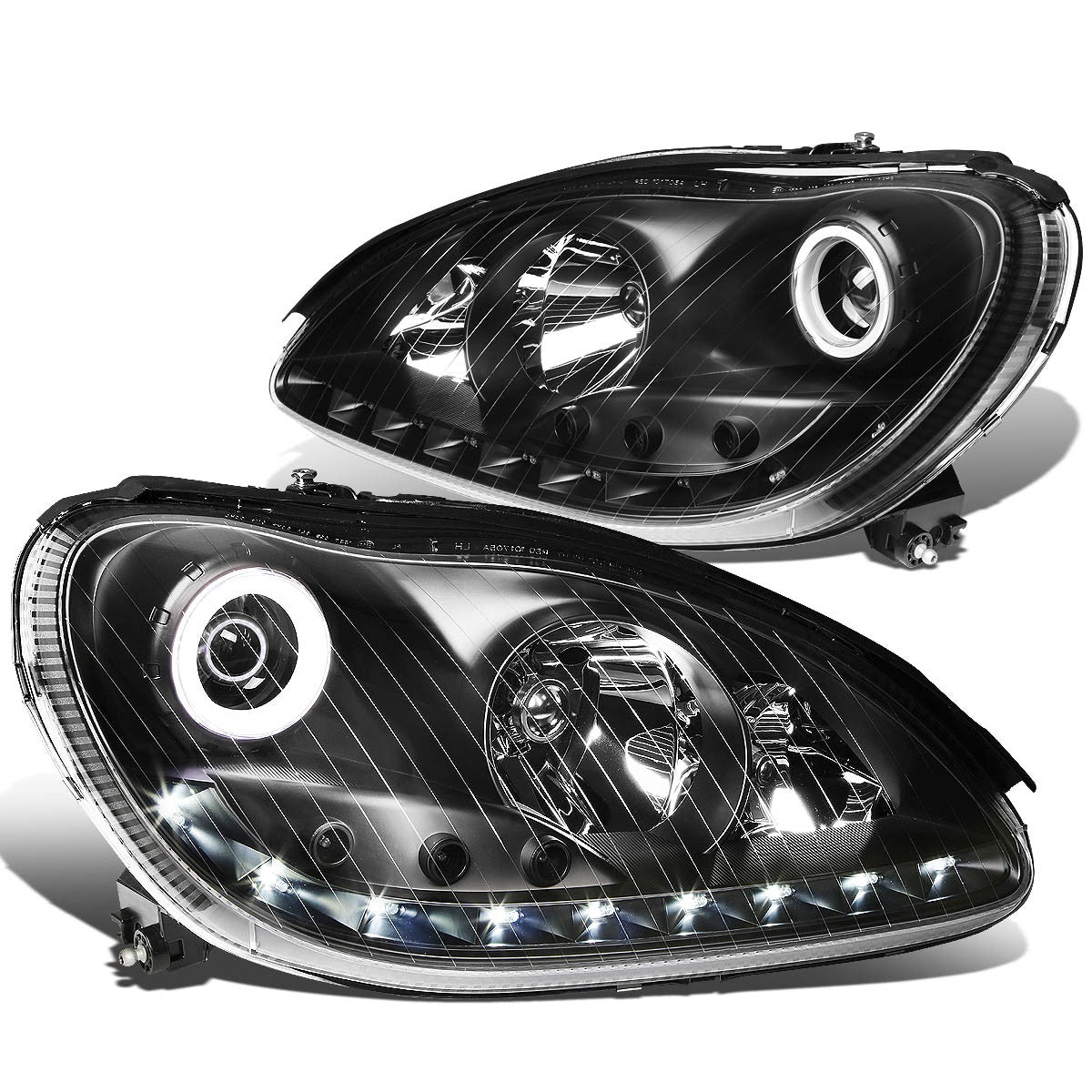 LED DRL Halo Projector Headlights<br>00-06 Mercedes Benz S430 S500 S600