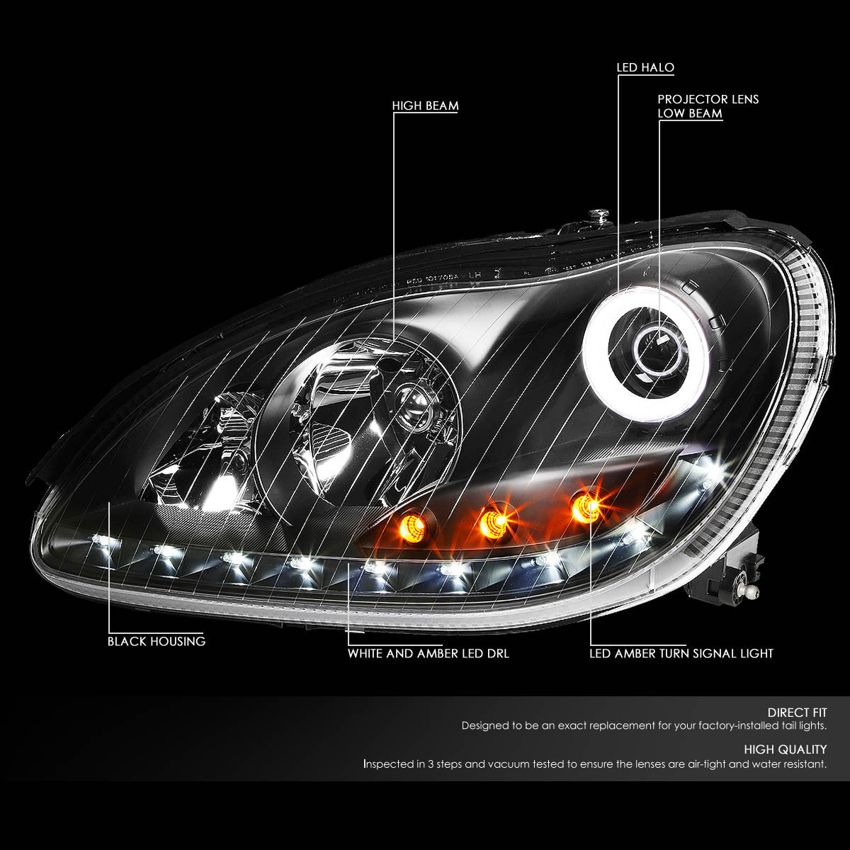 LED DRL Halo Projector Headlights<br>00-06 Mercedes Benz S430 S500 S600