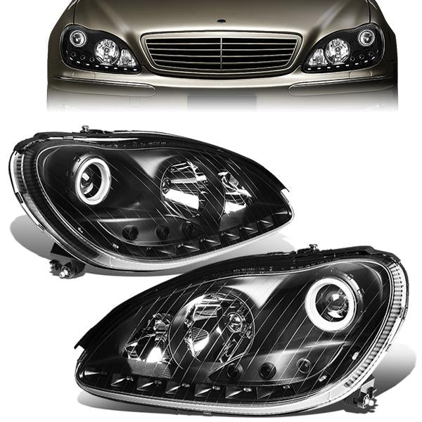 LED DRL Halo Projector Headlights<br>00-06 Mercedes Benz S430 S500 S600