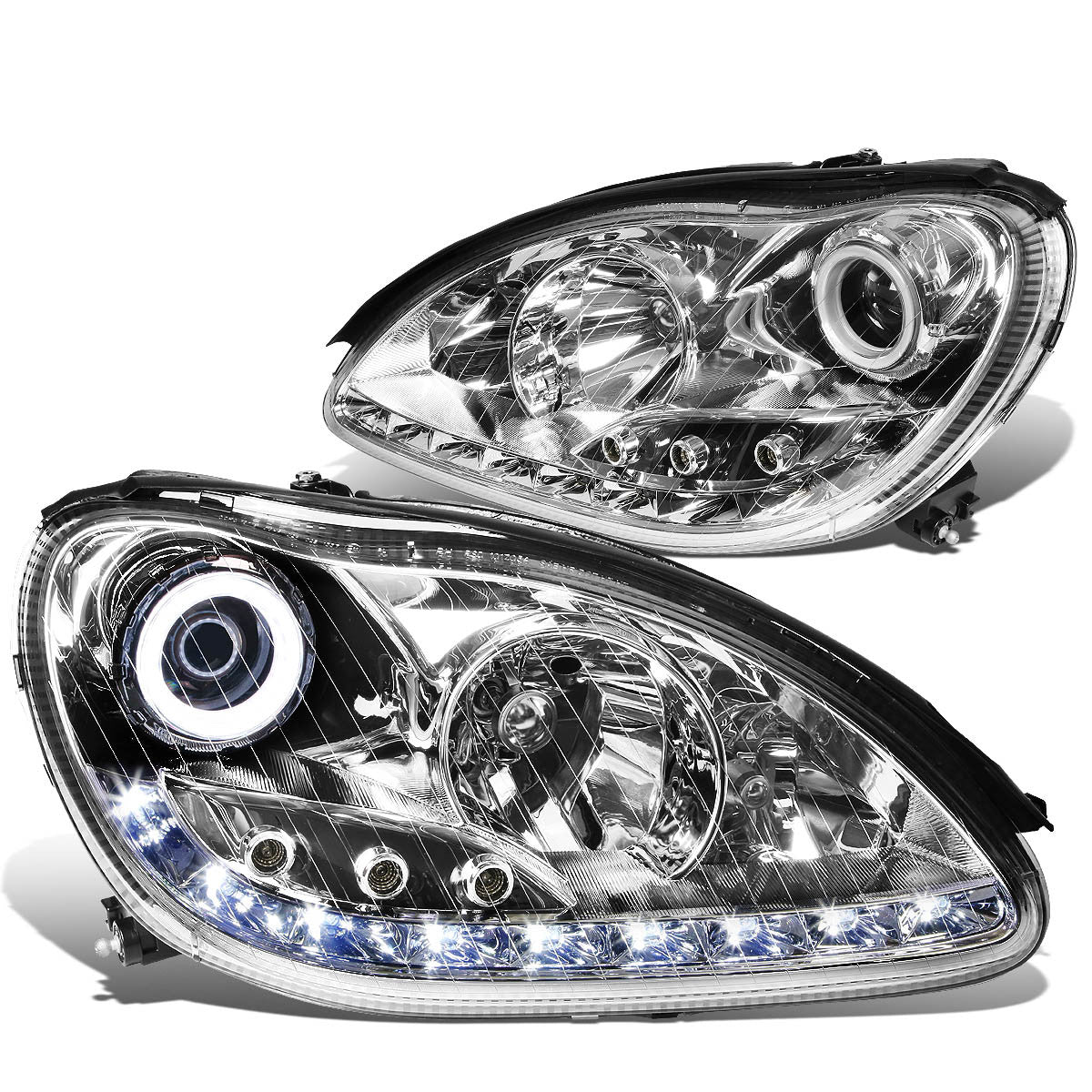 LED DRL Halo Projector Headlights<br>00-06 Mercedes Benz S430 S500 S600