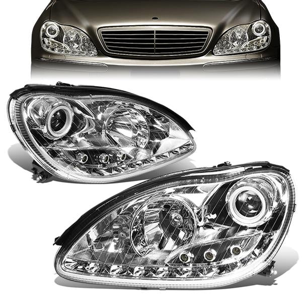 LED DRL Halo Projector Headlights<br>00-06 Mercedes Benz S430 S500 S600