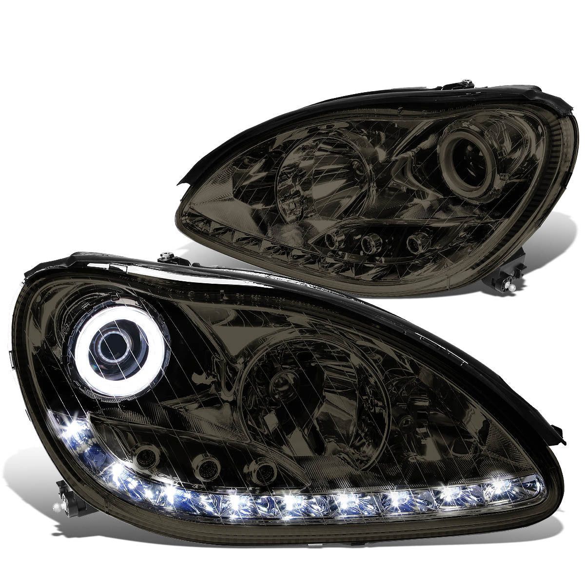 LED DRL Halo Projector Headlights<br>00-06 Mercedes Benz S430 S500 S600