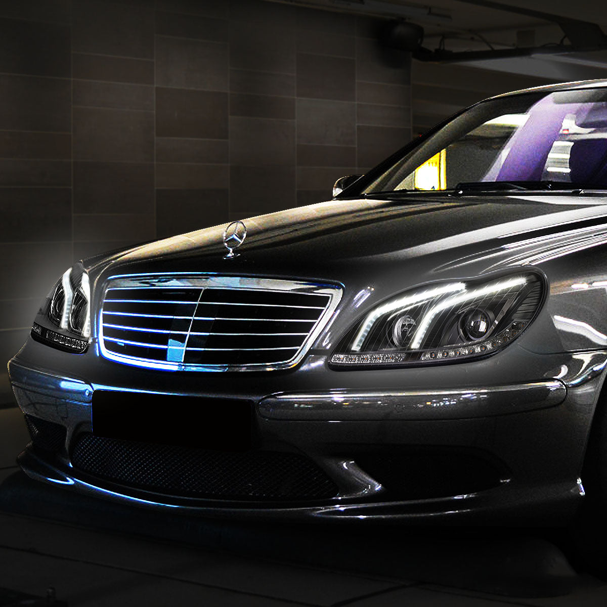 LED DRL Projector Headlights<br>00-06 Mercedes Benz S430 S500 S600