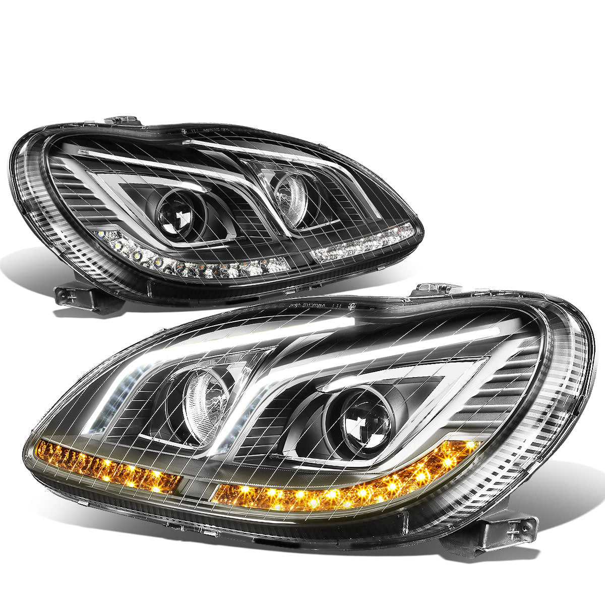 LED DRL Projector Headlights<br>00-06 Mercedes Benz S430 S500 S600