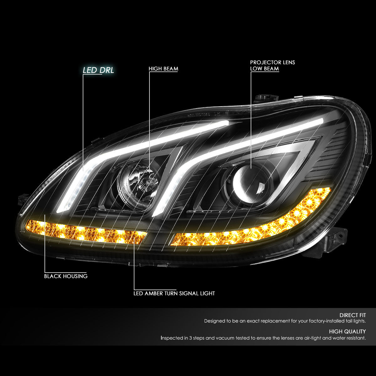 LED DRL Projector Headlights<br>00-06 Mercedes Benz S430 S500 S600