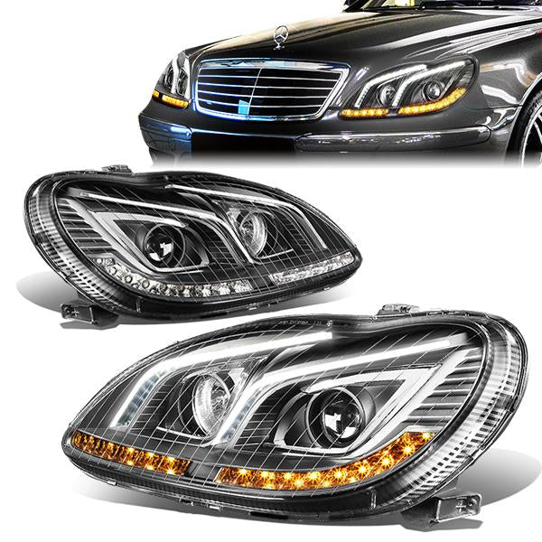 LED DRL Projector Headlights<br>00-06 Mercedes Benz S430 S500 S600