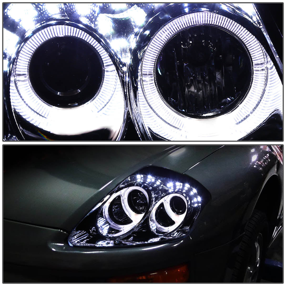 LED DRL Halo Projector Headlights<br>00-05 Mitsubishi Eclipse