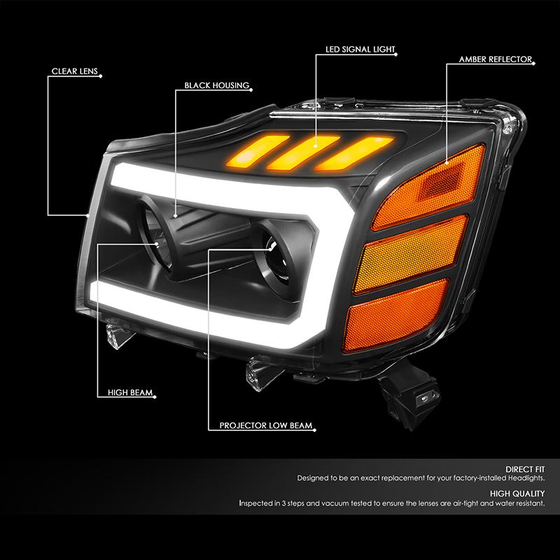 LED DRL Projector Headlights<br>04-15 Nissan Titan, 05-07 Armada