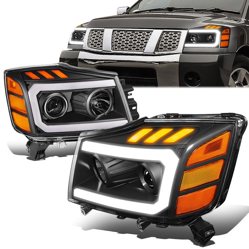 LED DRL Projector Headlights<br>04-15 Nissan Titan, 05-07 Armada