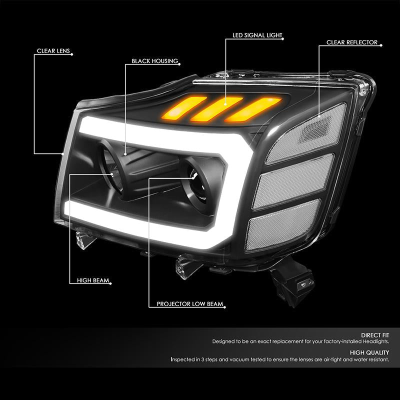 LED DRL Projector Headlights<br>04-15 Nissan Titan, 05-07 Armada