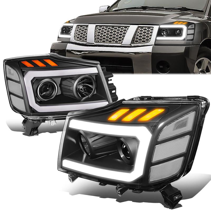 LED DRL Projector Headlights<br>04-15 Nissan Titan, 05-07 Armada