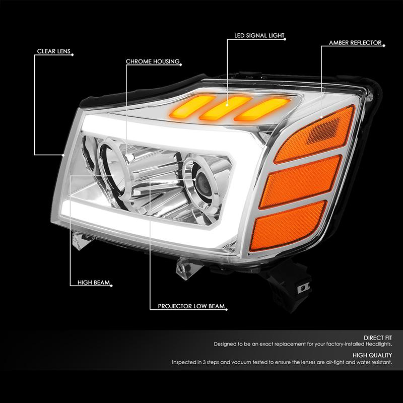 LED DRL Projector Headlights<br>04-15 Nissan Titan, 05-07 Armada