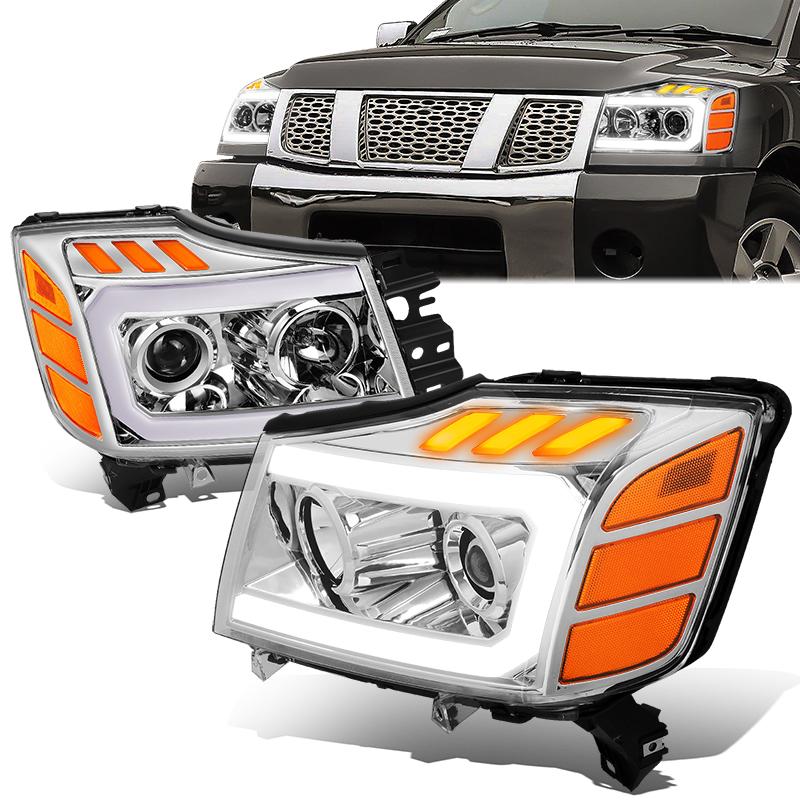 LED DRL Projector Headlights<br>04-15 Nissan Titan, 05-07 Armada