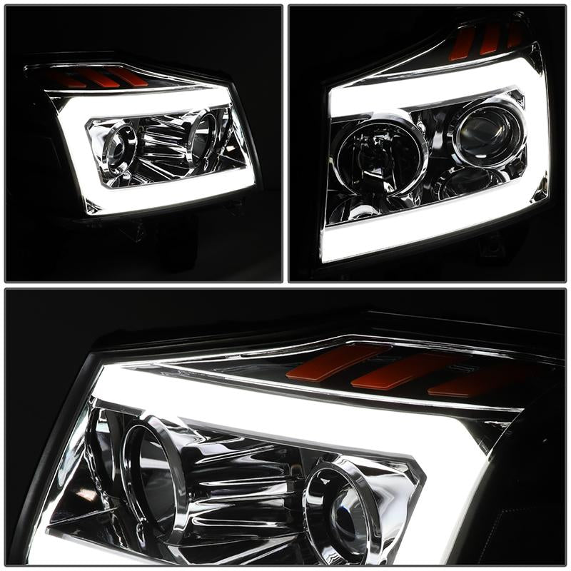 LED DRL Projector Headlights<br>04-15 Nissan Titan, 05-07 Armada