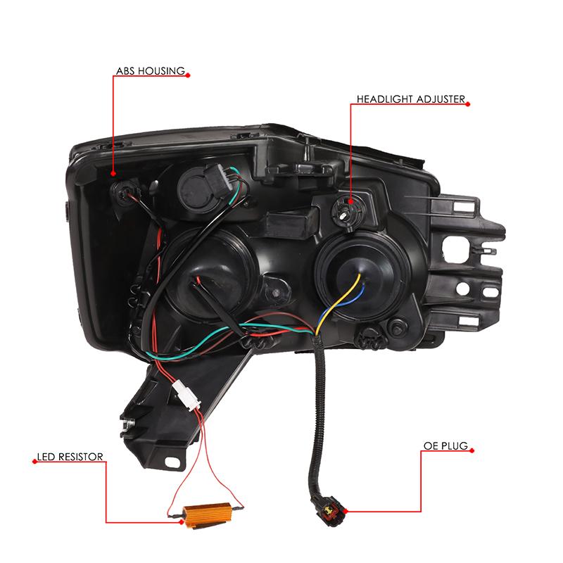 LED DRL Projector Headlights<br>04-15 Nissan Titan, 05-07 Armada