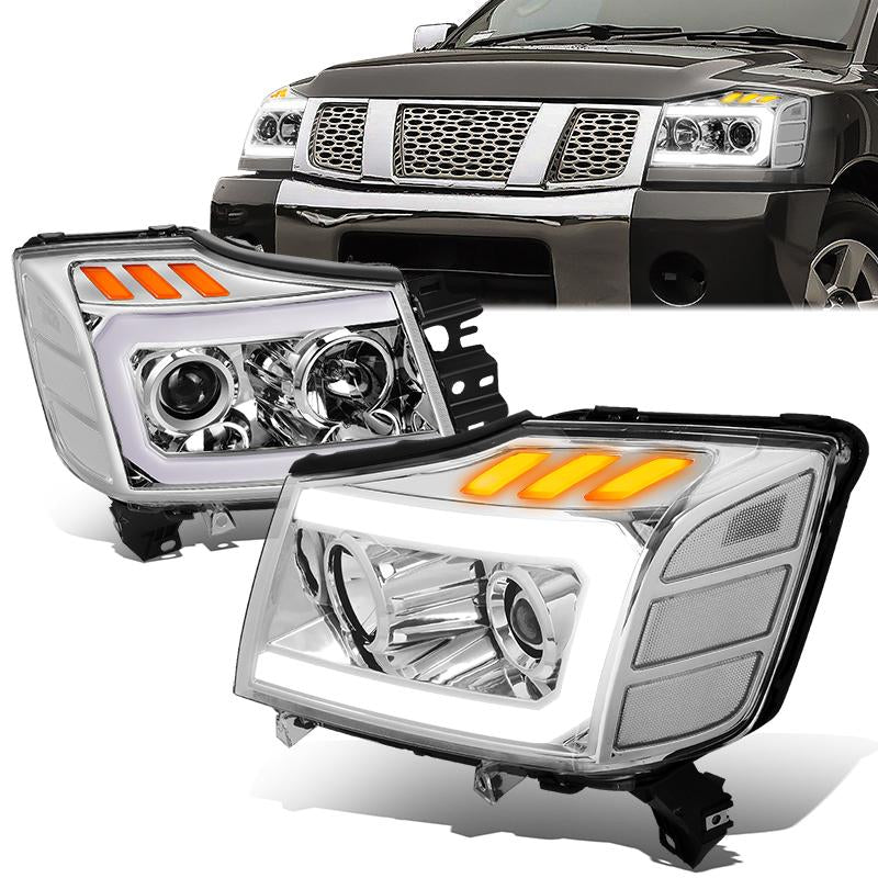 LED DRL Projector Headlights<br>04-15 Nissan Titan, 05-07 Armada