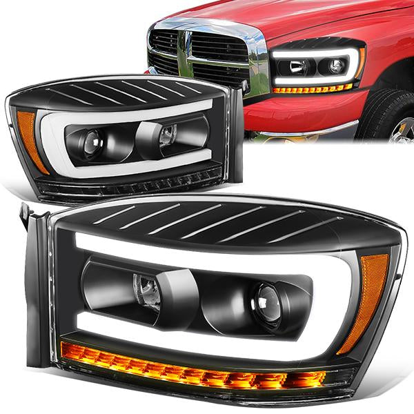 LED DRL Sequential Projector Headlights<br>06-08 Dodge Ram 1500 2500 3500