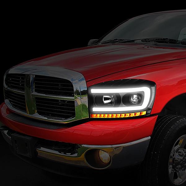 LED DRL Sequential Projector Headlights<br>06-08 Dodge Ram 1500 2500 3500