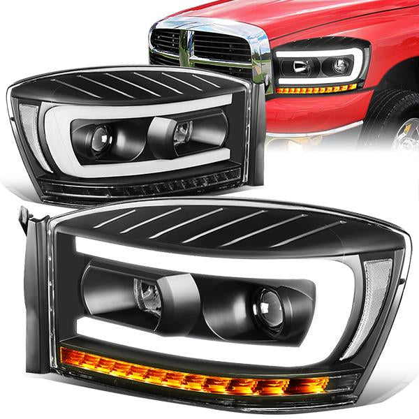 LED DRL Sequential Projector Headlights<br>06-08 Dodge Ram 1500 2500 3500