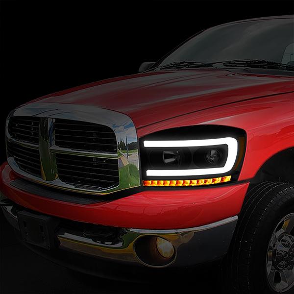 LED DRL Sequential Projector Headlights<br>06-08 Dodge Ram 1500 2500 3500