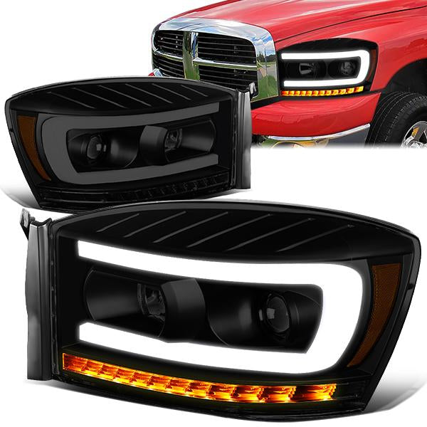 LED DRL Sequential Projector Headlights<br>06-08 Dodge Ram 1500 2500 3500