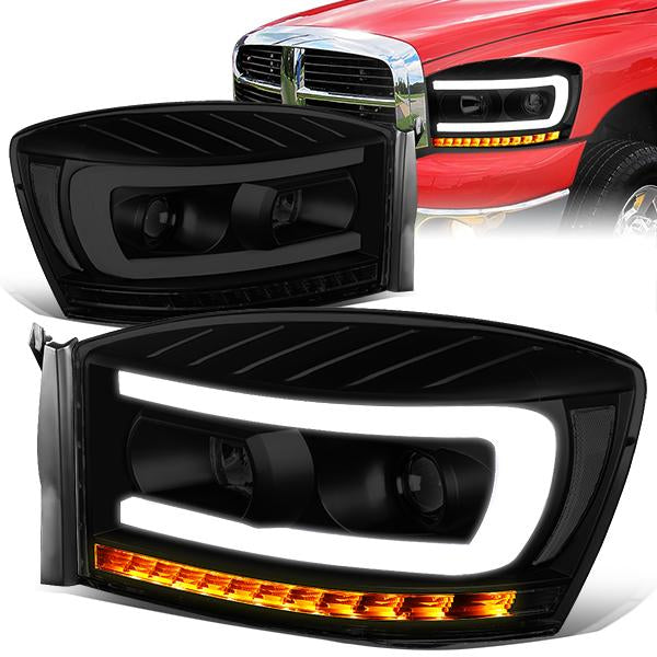 LED DRL Sequential Projector Headlights<br>06-08 Dodge Ram 1500 2500 3500