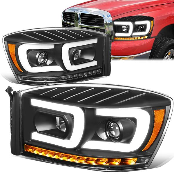 LED DRL Sequential Projector Headlights<br>06-08 Dodge Ram 1500 2500 3500