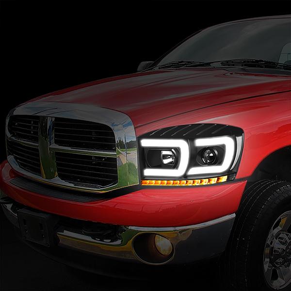 LED DRL Sequential Projector Headlights<br>06-08 Dodge Ram 1500 2500 3500