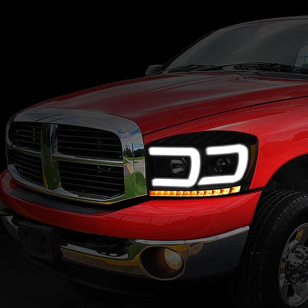 LED DRL Sequential Projector Headlights<br>06-08 Dodge Ram 1500 2500 3500