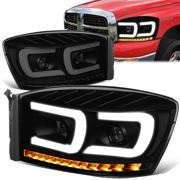 LED DRL Sequential Projector Headlights<br>06-08 Dodge Ram 1500 2500 3500