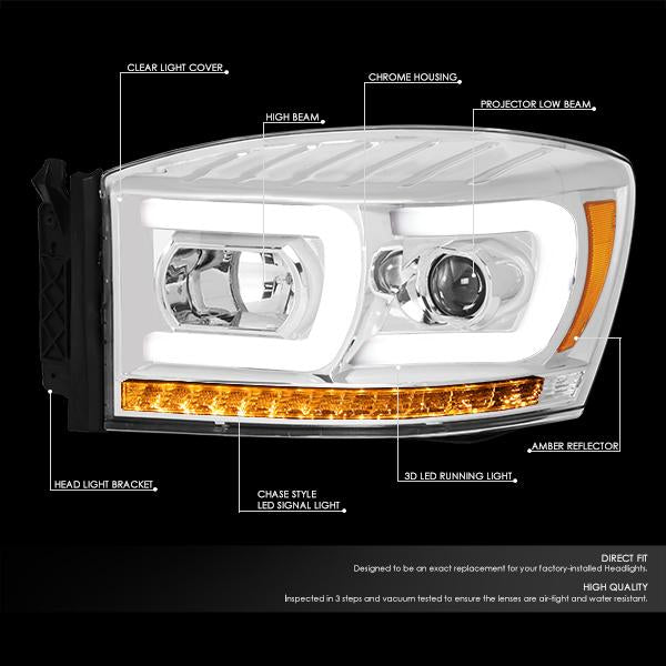 LED DRL Sequential Projector Headlights<br>06-08 Dodge Ram 1500 2500 3500